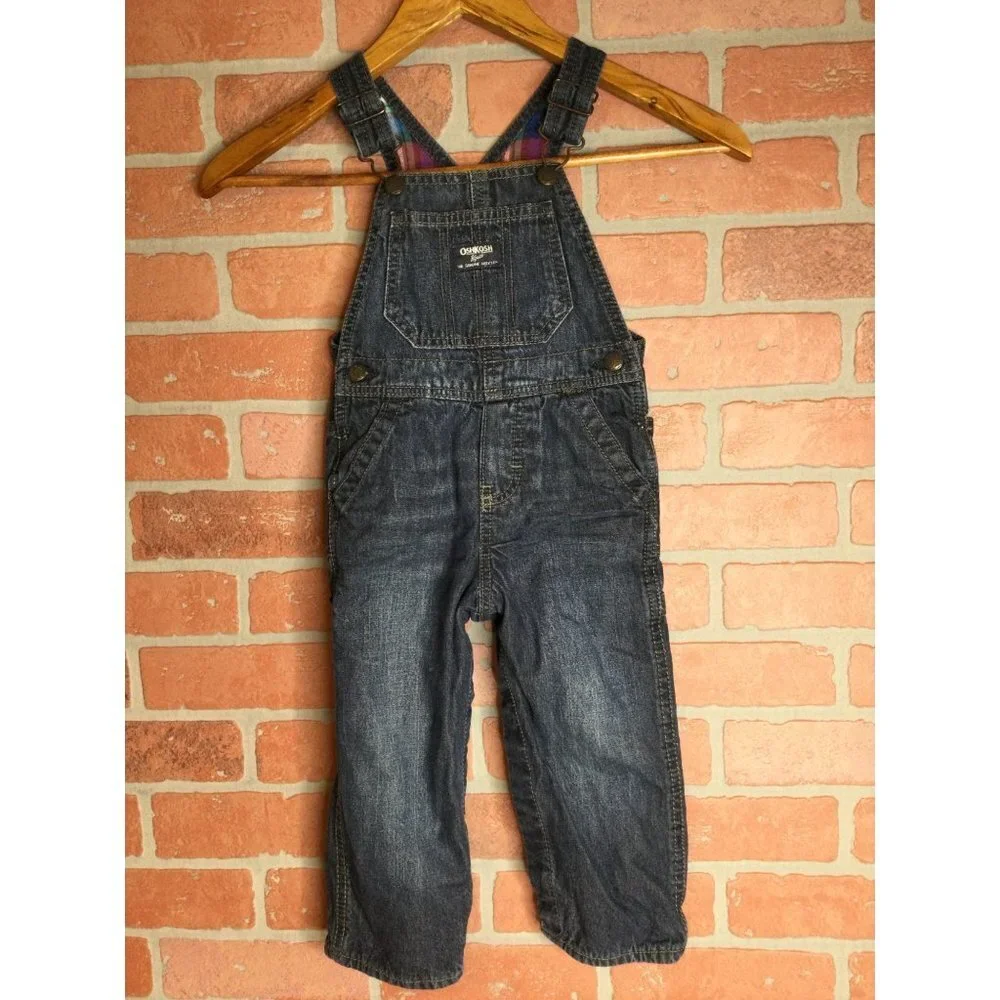 Oshkosh B'Gosh Baby Denim Jeans Overalls Pockets Flannel Lined Blue Size 24 Mont